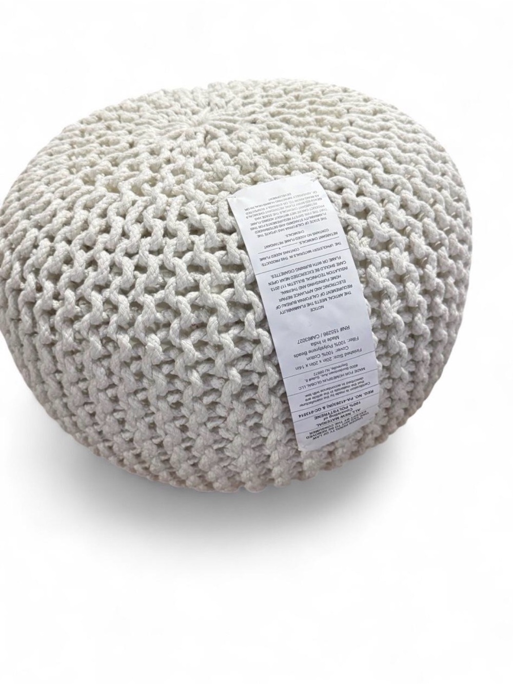Chunky Knit Round Pouf Ottoman - Cream
